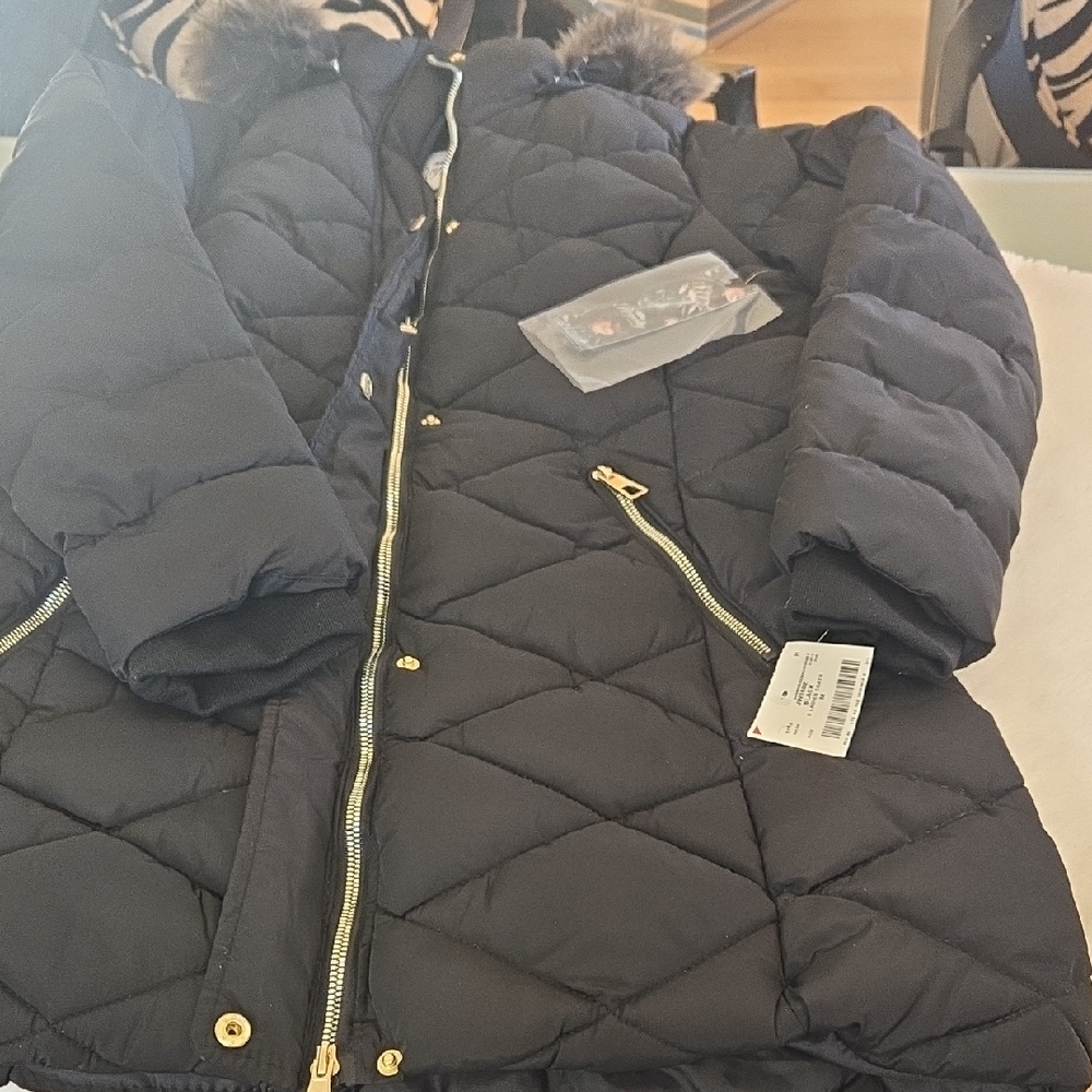 Zara Black Quilted Kids Puffer Coat with Faux Fur Trim
